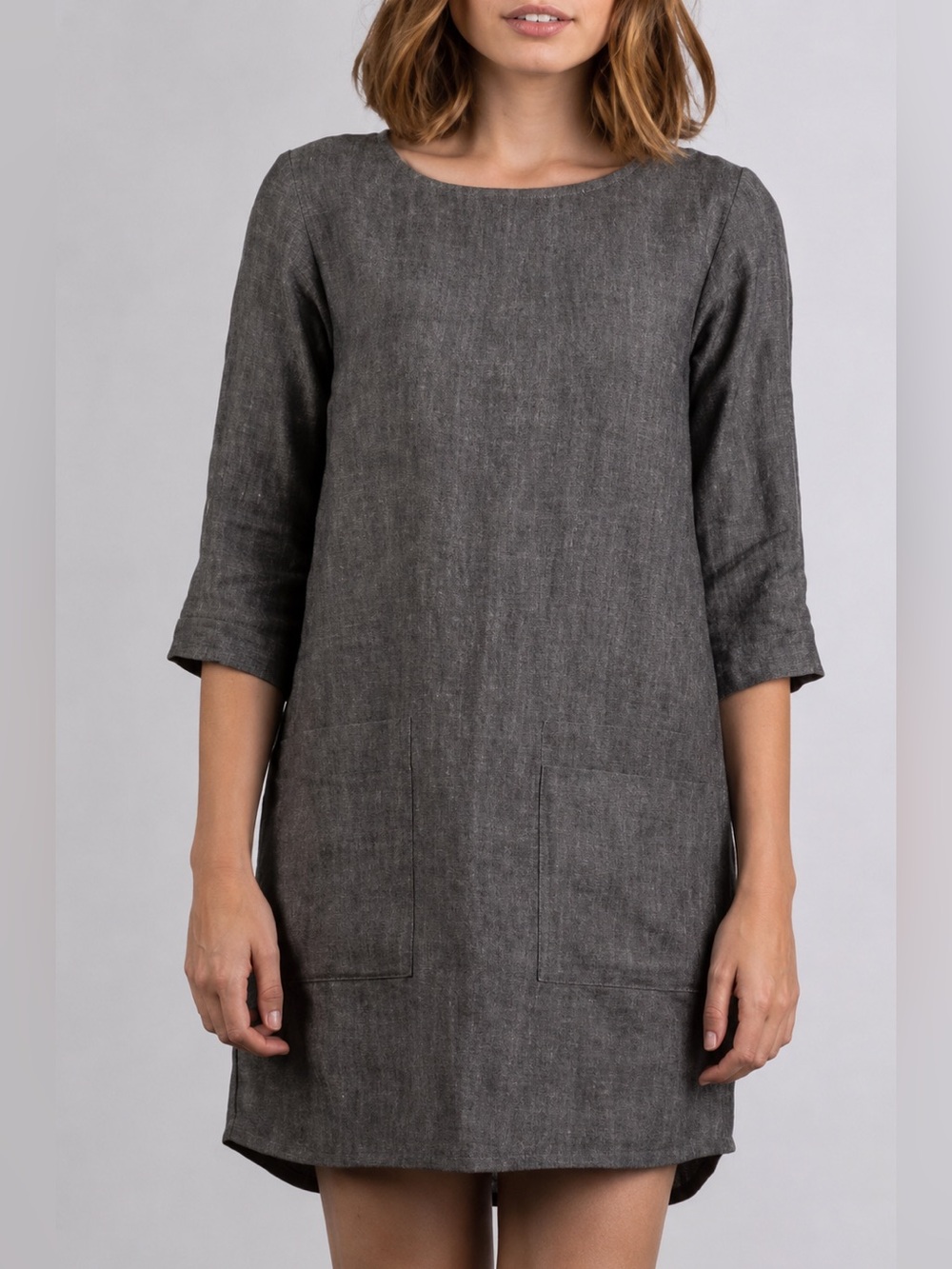 PYNE & SMITH No. 20 Linen Shift Dress Size Small Heathered Charcoal Grey Linen